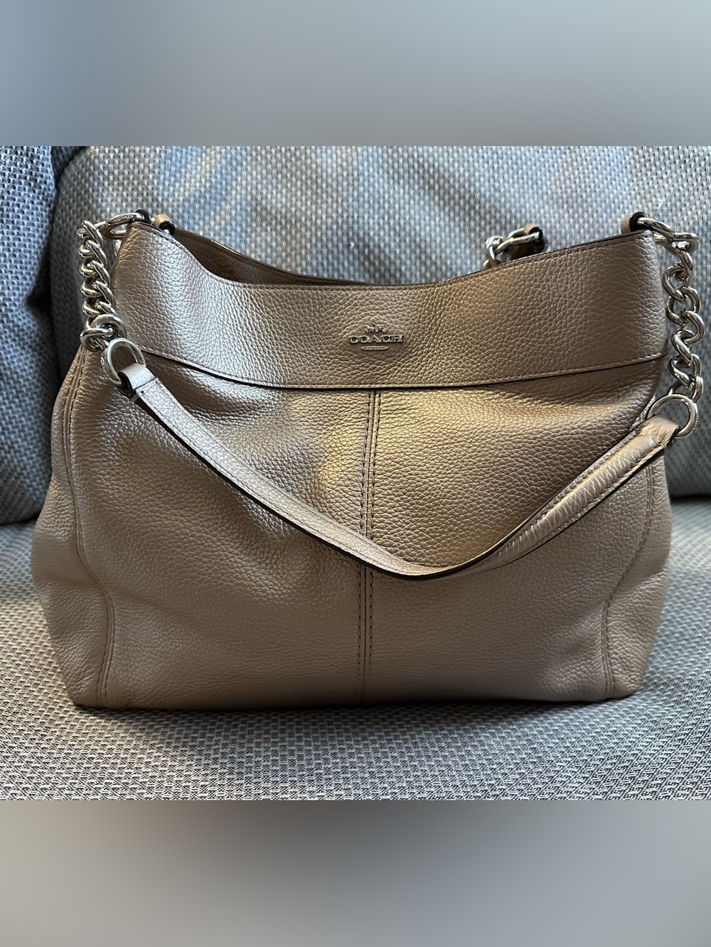 Authentic Coach Lexy Shoulder Bag in Metallic Platinum